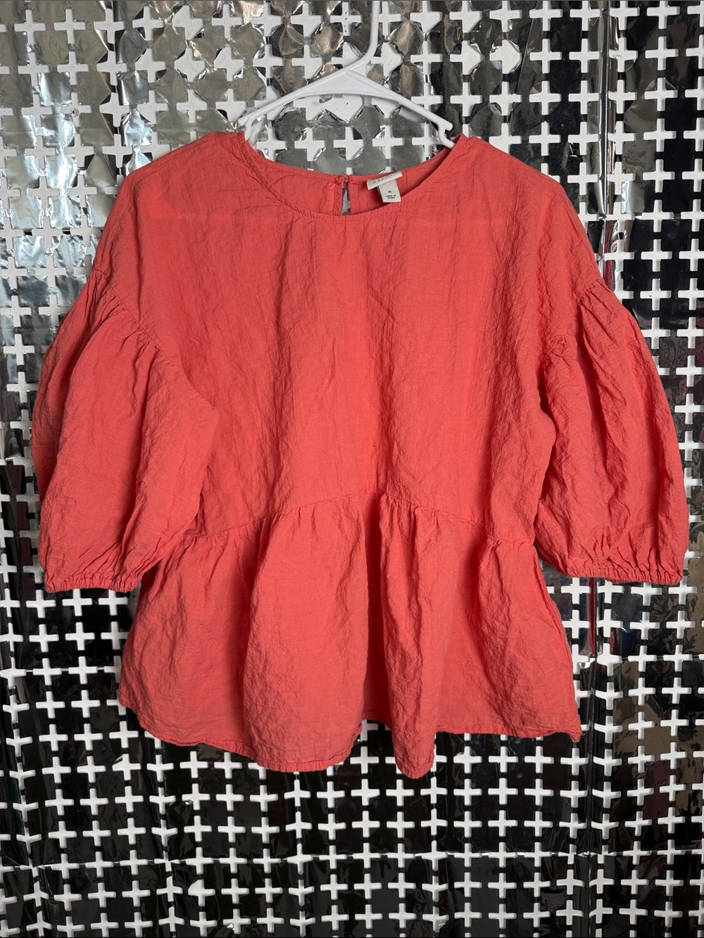 a new day Coral Peplum Puff-Sleeve Blouse